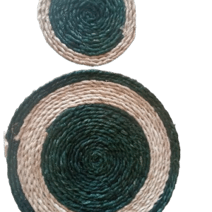 Combo (Tablemate+Tea Coaster) Green Color Round Shape for Dining Table(Banana Fiber)