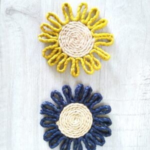 Tea Coaster Flower Shape (Yellow+Navy Blue)