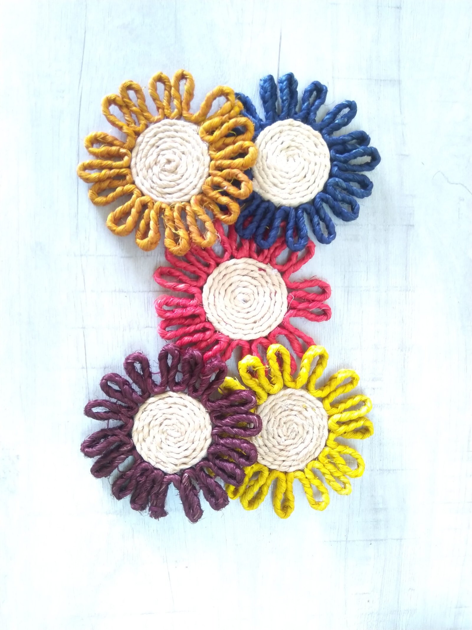 Tea Coaster Flower Shape Set of 5(Golden,Chocolate,Red,Yellow,Navy Blue) - Image 3