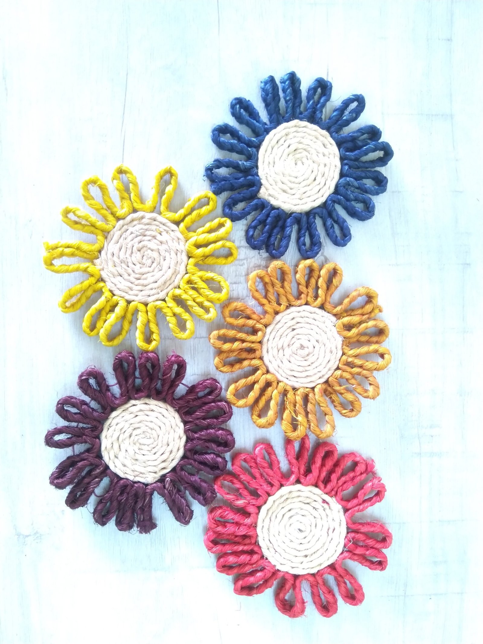 Tea Coaster Flower Shape Set of 5(Golden,Chocolate,Red,Yellow,Navy Blue) - Image 4