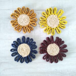 Tea Coaster Flower Shape Set of 4(Golden,Chocolate,Yellow,Navy Blue)